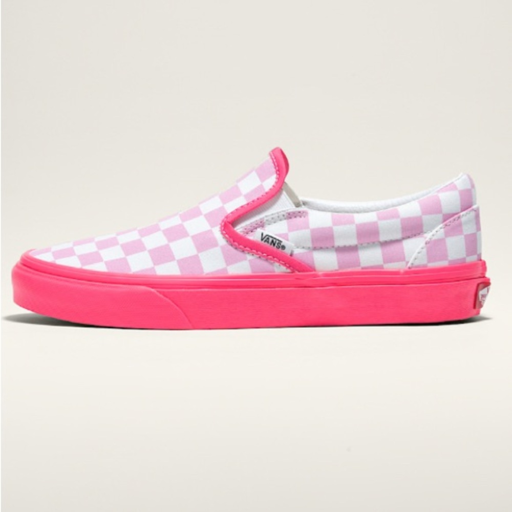 Vans Wide Pink and White Checkered Slip-Ons